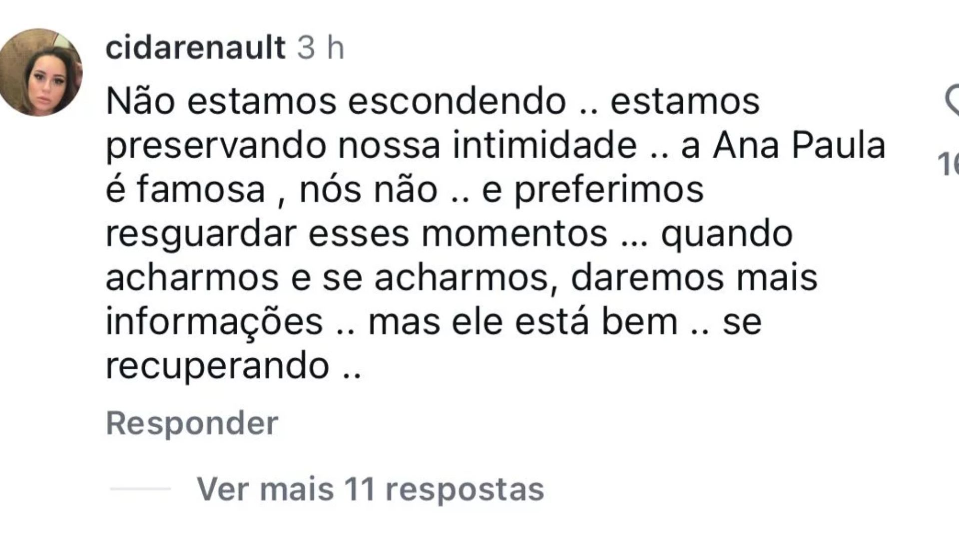Comentário de Cida Renault sobre o pai • Reprodução/Instagram