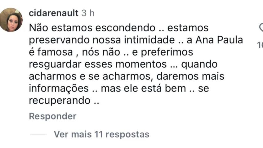 Comentário de Cida Renault sobre o pai • Reprodução/Instagram