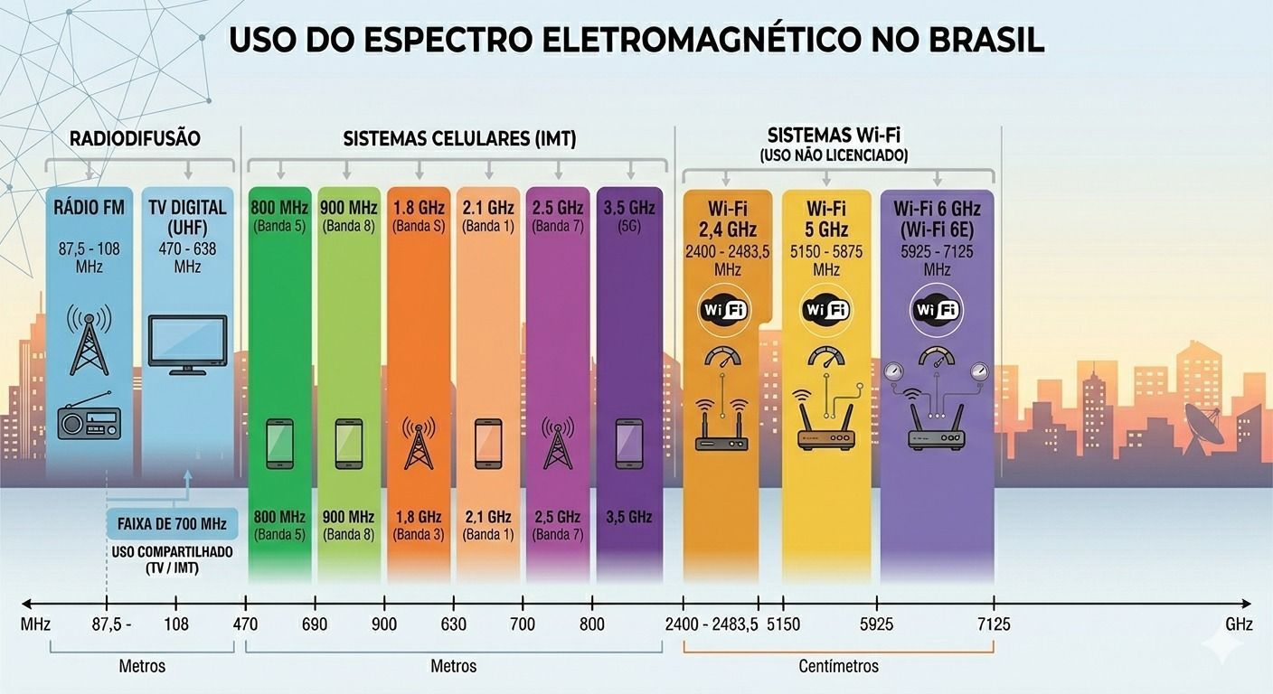 Uso do espectro eletromagnético no Brasil • Imagem cedida pelo professor Daniel Nunes