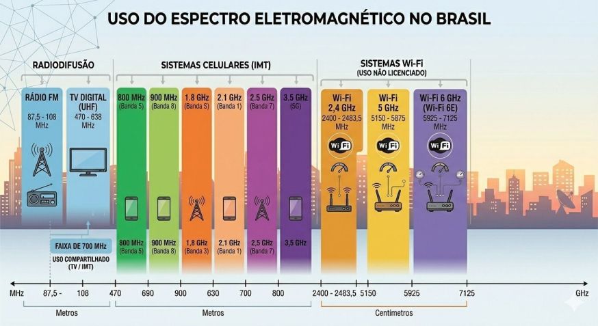 Uso do espectro eletromagnético no Brasil • Imagem cedida pelo professor Daniel Nunes