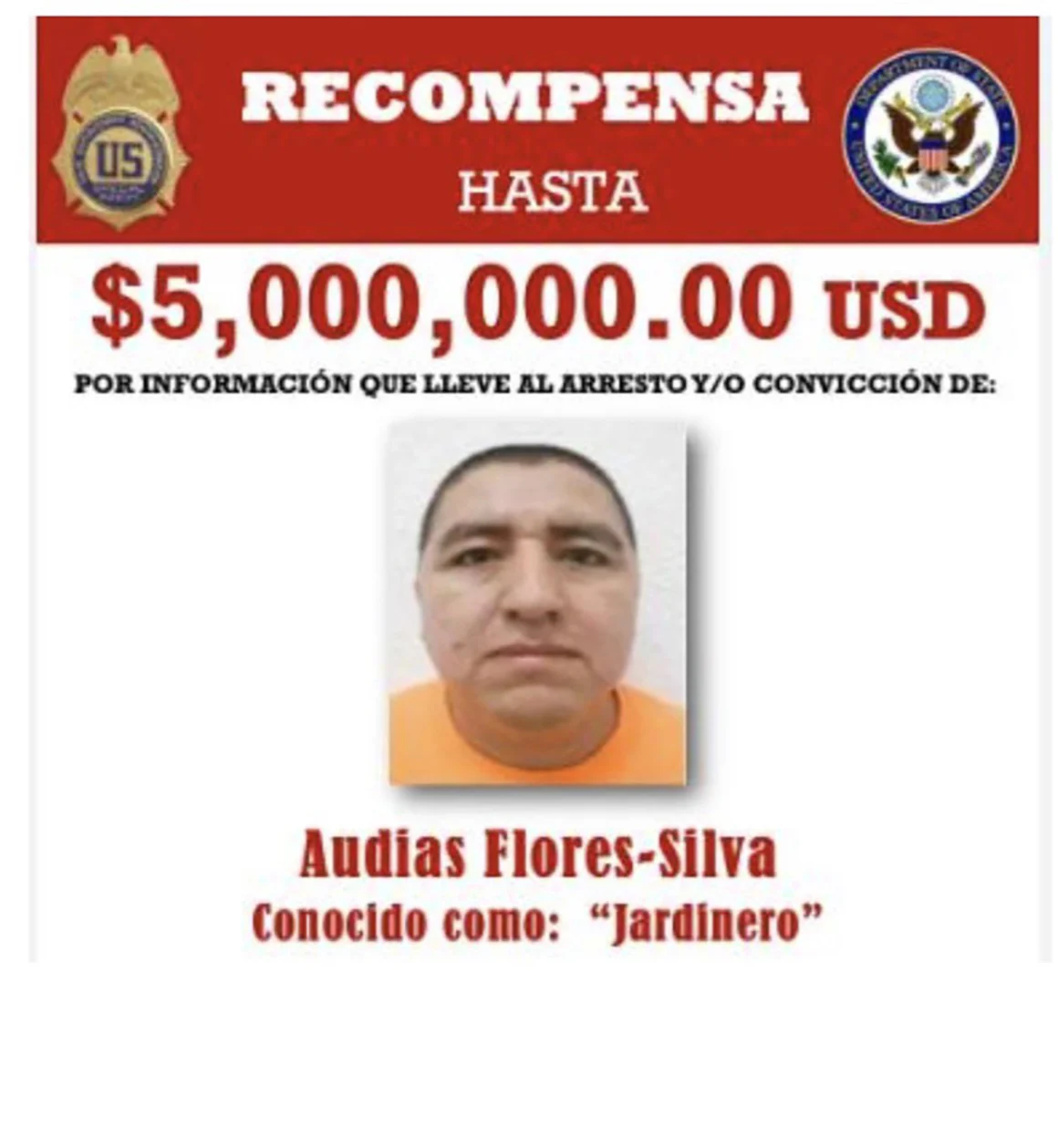 Fotografia mostrando o cartaz de recompensa para Audias Flores Silva, vulgo "O Jardineiro"