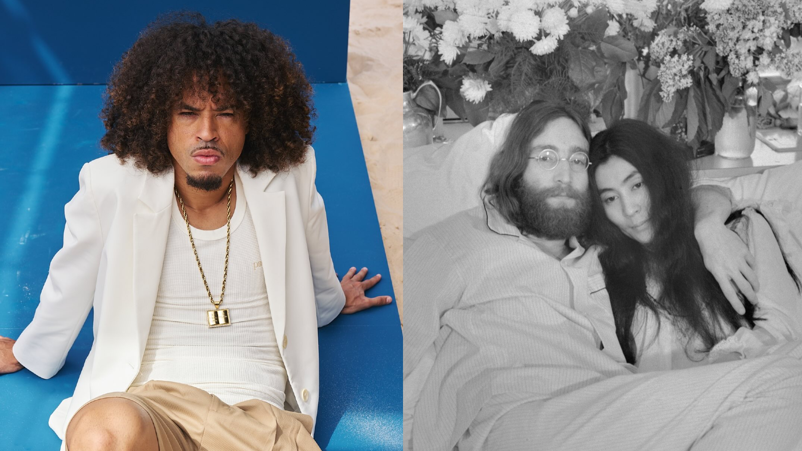 Rapper brasileiro L7nnon, cantor John Lennon e artista Yoko Ono