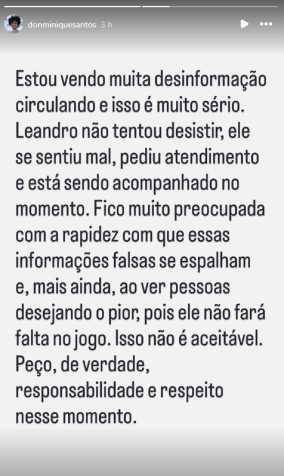 Bratrova žena promluvila na sociálních sítích poté, co onemocněl • Instagram/Donminique Santos