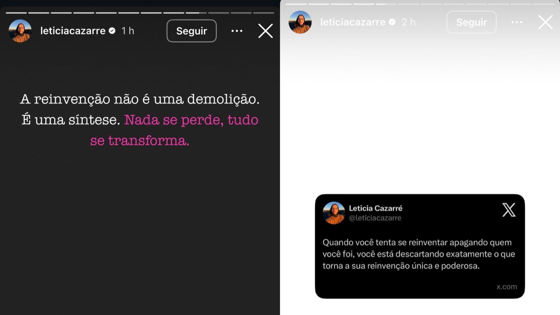 Leticia Cazarré fez publicação enigmática • Reprodução/Instagram