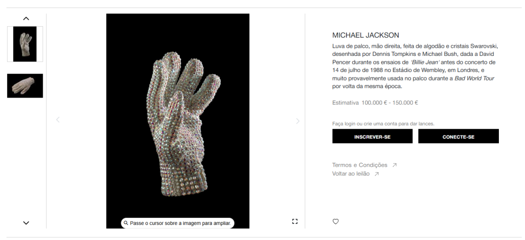 Luva usada por Michael Jackson em leilão • Reprodução