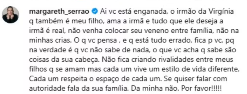 Mãe de Virginia nega crise familiar • Reprodução/X