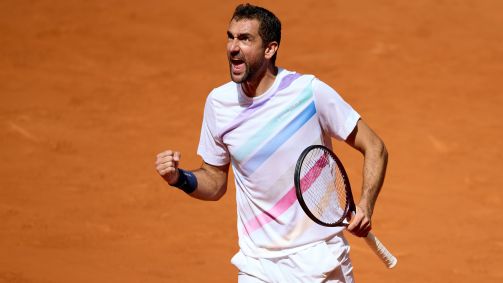 Marin Cilic celebra vitória sobre o belga Zizou Bergs no Masters de Madrid