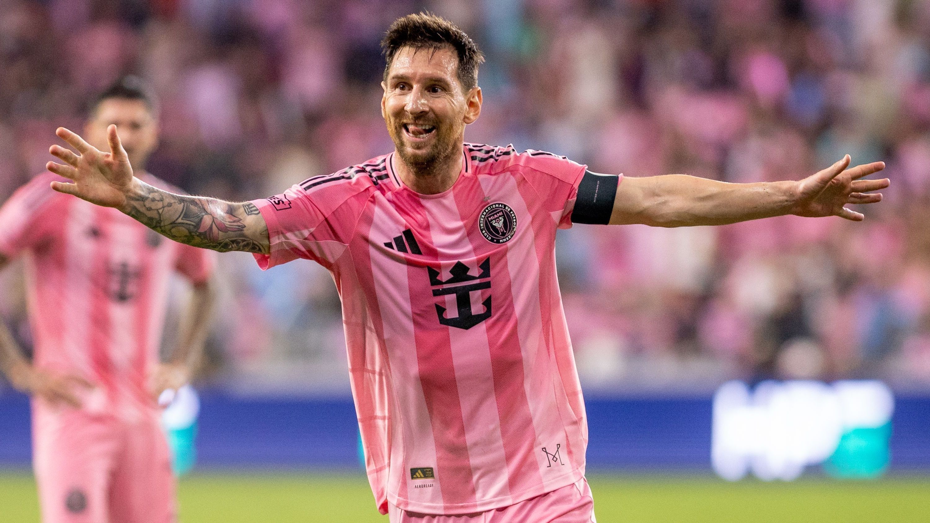 Messi comemora o primeiro gol do Inter Miami no Nu Stadium, nova casa do clube da MLS