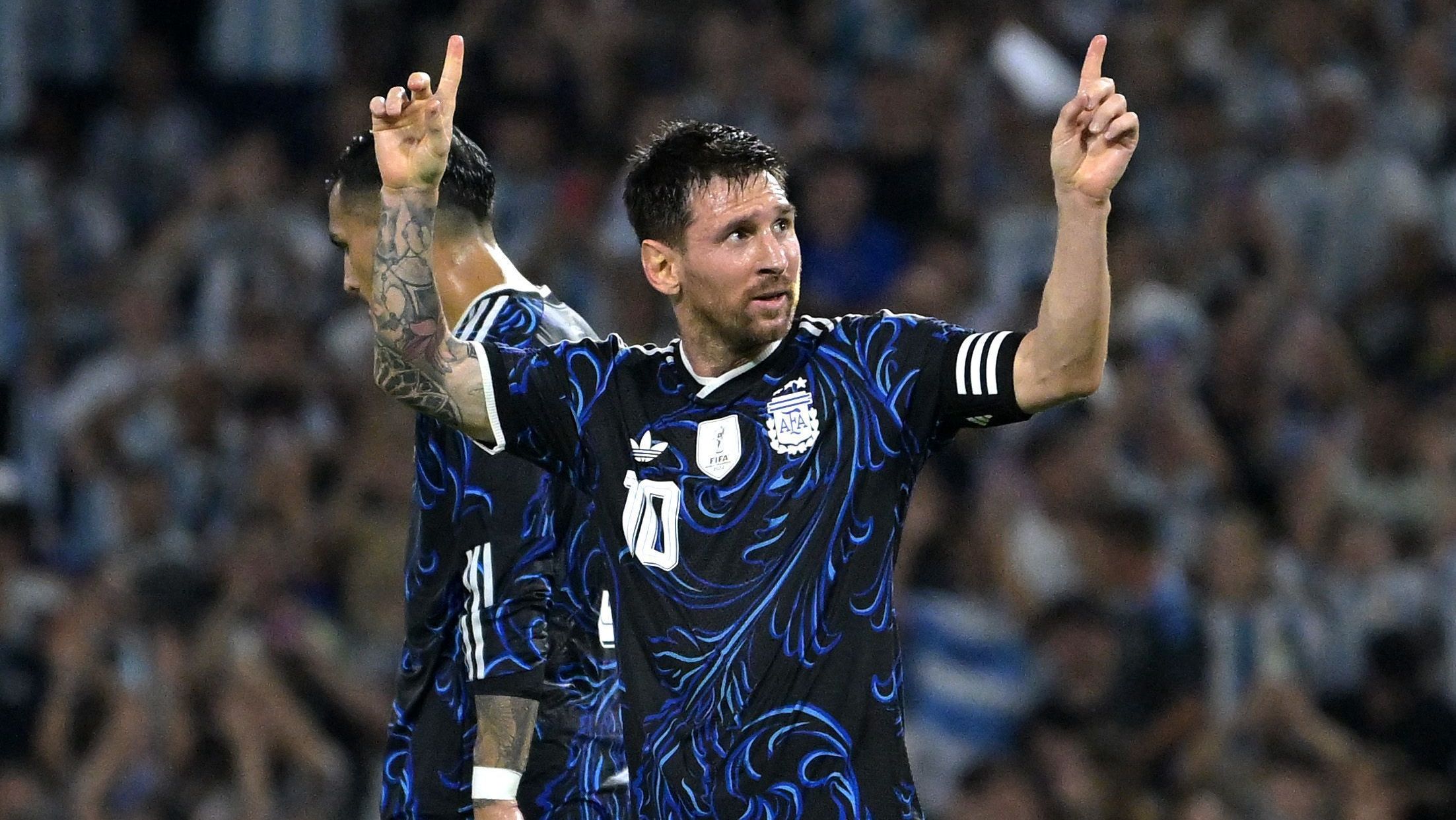 Messi comemora gol pela Seleção Argentina