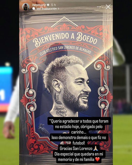 Story de Neymar agradecendo o San Lorenzo pelas homenagens • Reprodução/Instagram