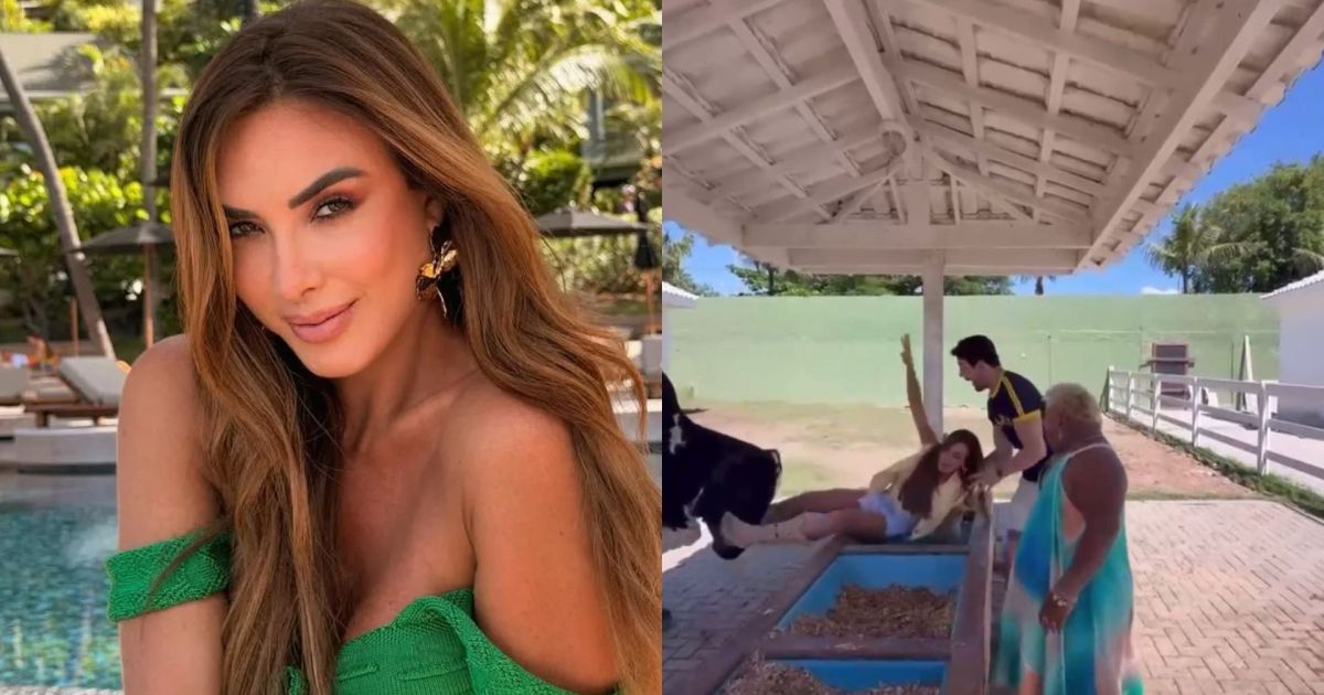 Nicole Bahls leva cabeçada de animal e é arremessada; veja vídeo