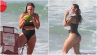 Paolla Oliveira é flagrada tomando banho de mar no RJ; veja