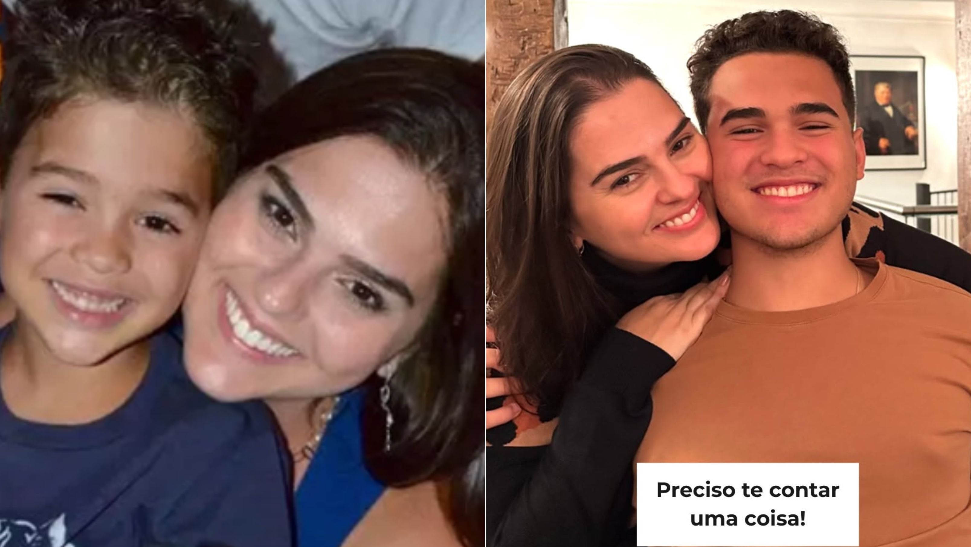 Thiara Palmieri com o filho Heitor aos 5 e aos 16 anos • Arquivo Pessoal