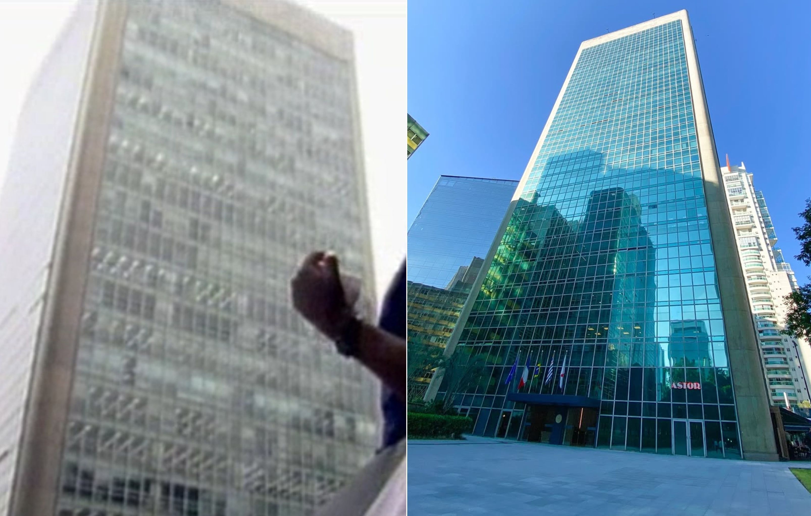O Cetenco Plaza Torre Norte em cena de "Rainha da Sucata", em 1990, e atualmente • Reprodução/X e Instagram @sabeaquelacena
