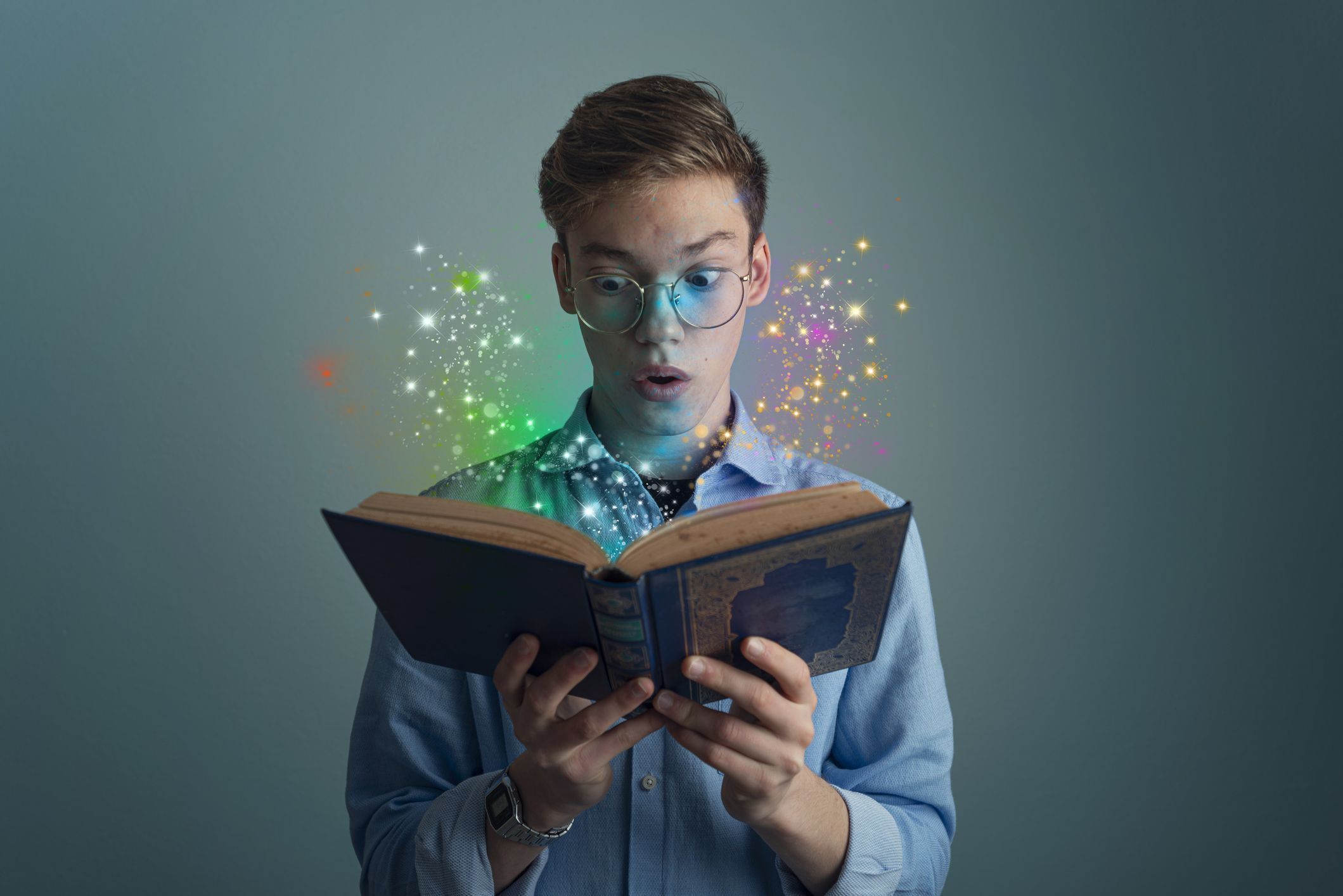 Bewitched book with magic glows