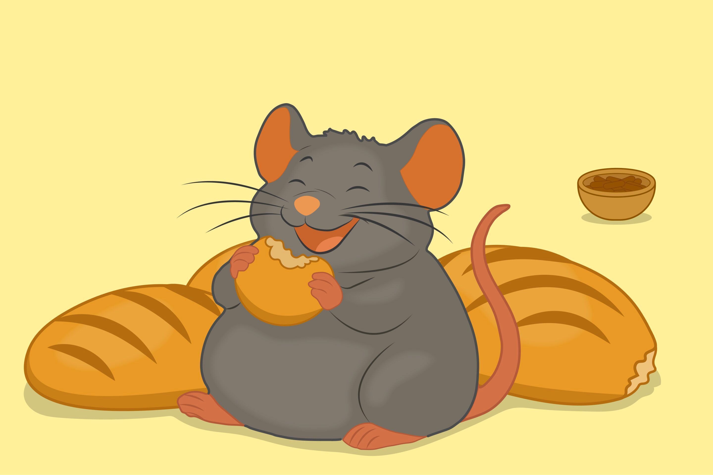 ilustração-de-rato-obeso-preferindo-pão-à-ração