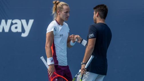 Rafael Matos e Orlando Luz em ação no Miami Open