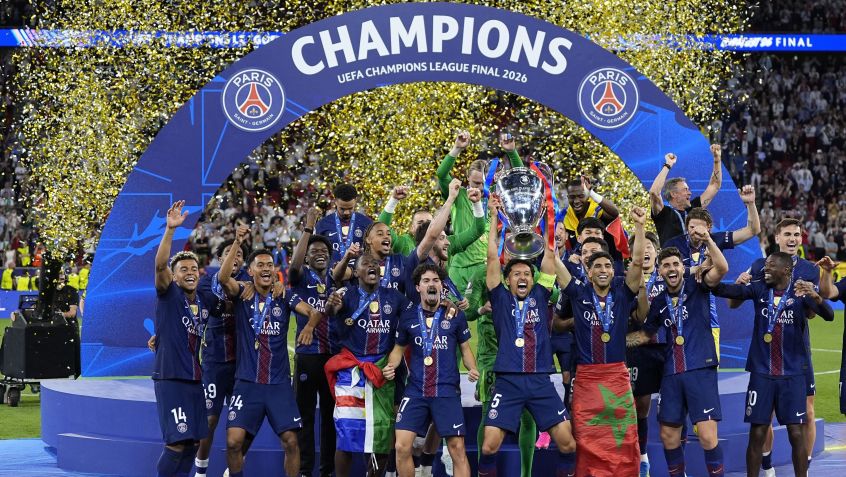 Jogadores do PSG celebram o título da Champions League 2026 • Europa Press via Getty Images