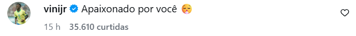 Vini Jr. comenta em foto de Virginia • Instagram/ Virginia