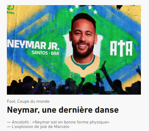 Jornal francês L'équipe repercute a convocação de Neymar para a Copa do Mundo • Reprodução/L'ÉQUIPE