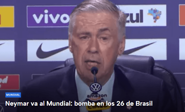 Jornal argentino TyC Sports repercute a convocação de Neymar para a Copa do Mundo • Reprodução/TyC Sports