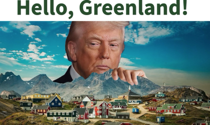 Imagem publicada pelo presidente dos EUA, Donald Trump, onde ele aparece "segurando" a Groenlândia