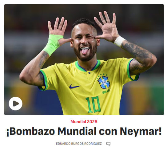 Jornal espanhol Diario AS repercute a convocação de Neymar para a Copa do Mundo • Reprodução/AS