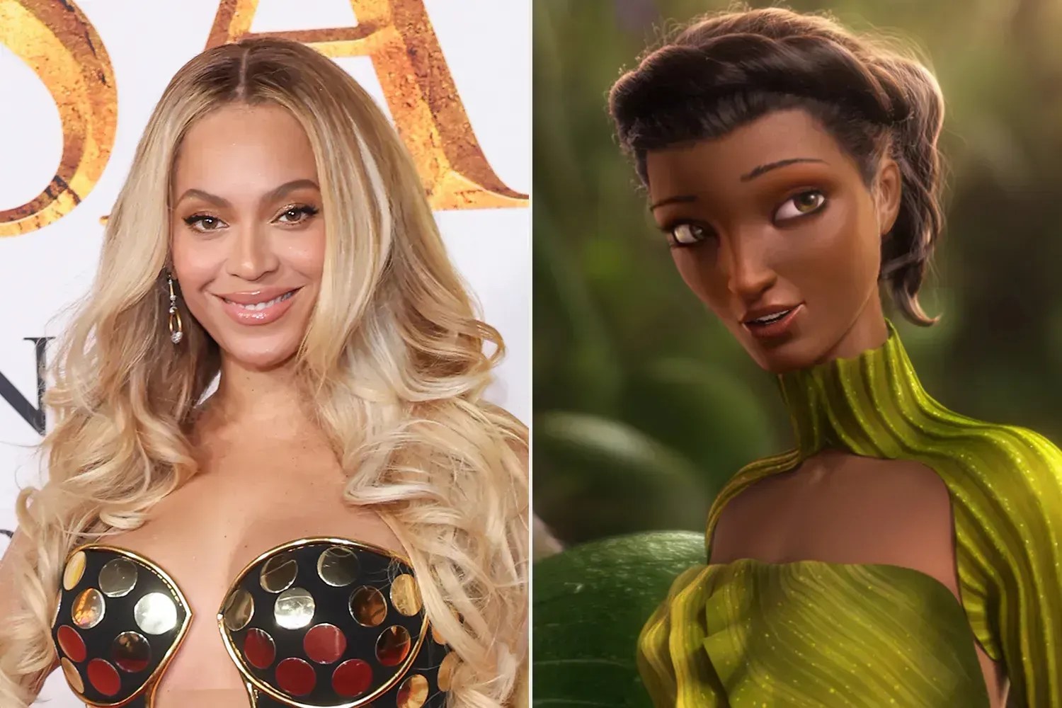Beyoncé como Rainha Tara em "Reino Escondido" • Amy Sussman/WireImage; Blue Sky Studios