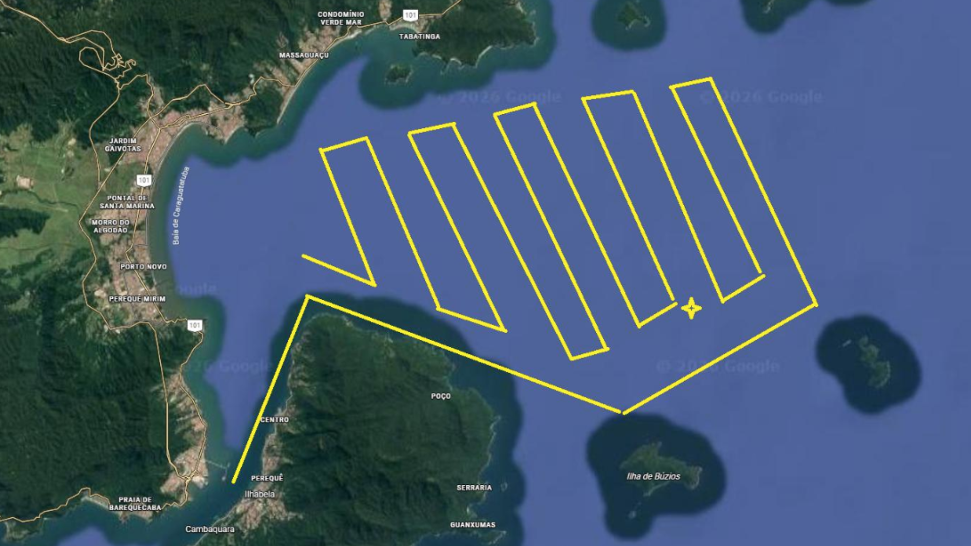 Plano de buscas do GBMar para tentar encontrar homem desparecido após passeio de jet-ski • Reprodução/GBMAR