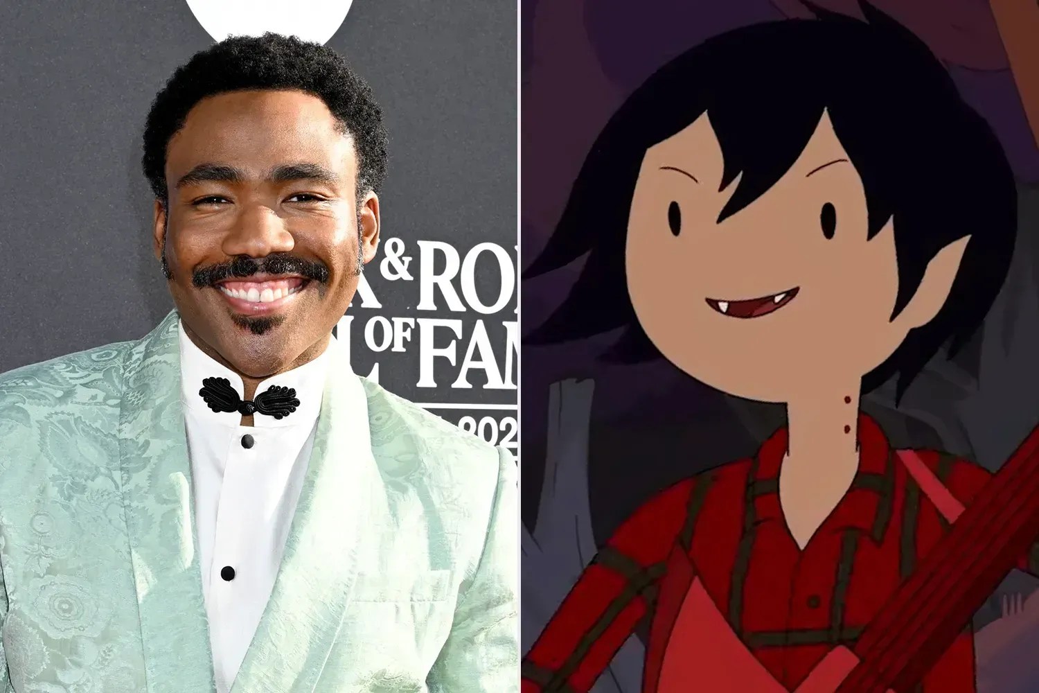 Donald Gloover como Marshall Lee em "Hora de Aventura" • Gilbert Flores/Billboard via Getty; Cartoon Network