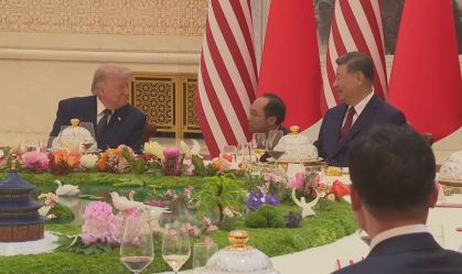 Donald Trump e Xi Jinping em banquete de Estado em Pequim