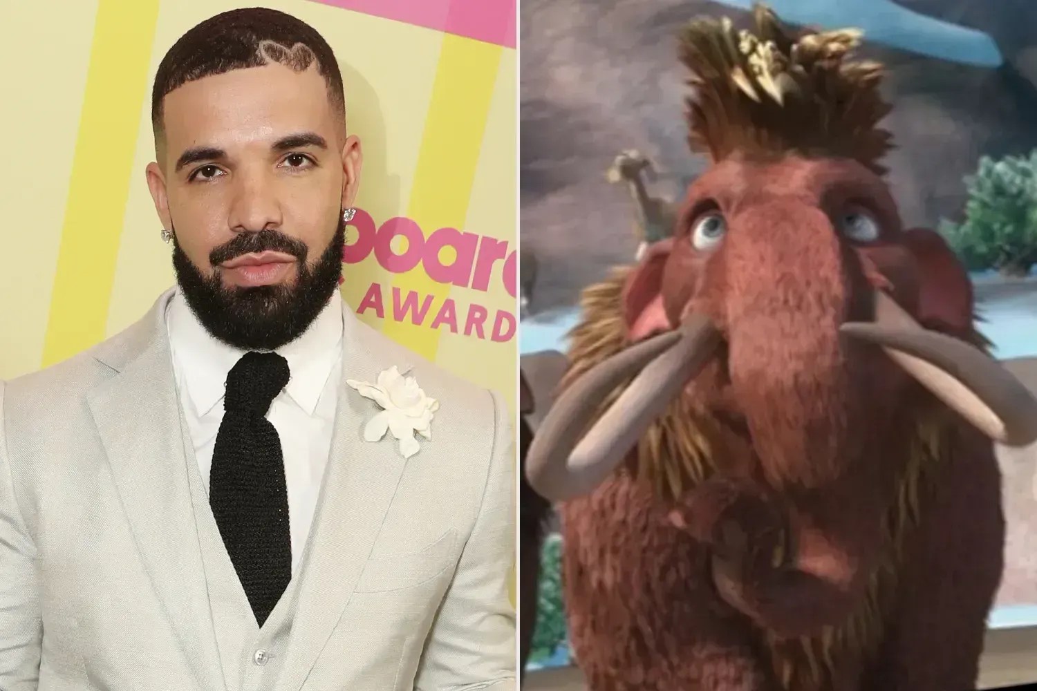 Drake como Ethan em "A Era do Gelo 4" • Todd Williamson/NBC/NBCU Photo Bank via Getty; Disney+