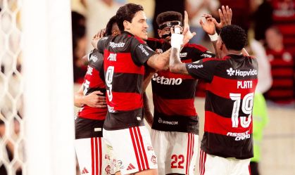 Jogadores do Flamengo comemoram vitória sobre o Cusco