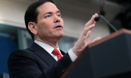 O Secretário de Estado dos EUA, Marco Rubio, durante coletiva de imprensa na Casa Branca nesta terça-feira (5)