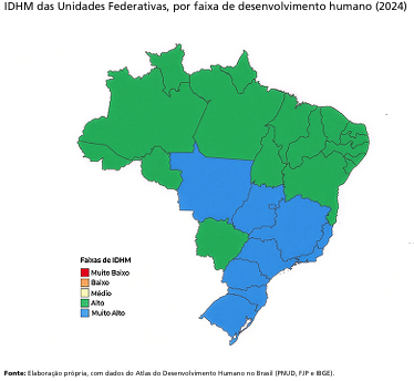 IDHM das Unidades Federativas, por faixa de desenvolvimento humano • PNDU (Programa das Nações Unidas para o Desenvolvimento)