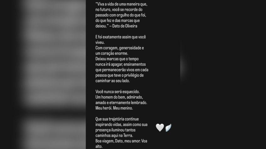 Companheira da vítima fez uma homenagem nas redes. • Reprodução/Instagram