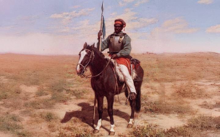 Quadro de um Lanceiro Negro, grupo de pessoas escravizadas que lutaram durante a Guerra dos Farrapos • Juan Manuel Blanes/Domínio público