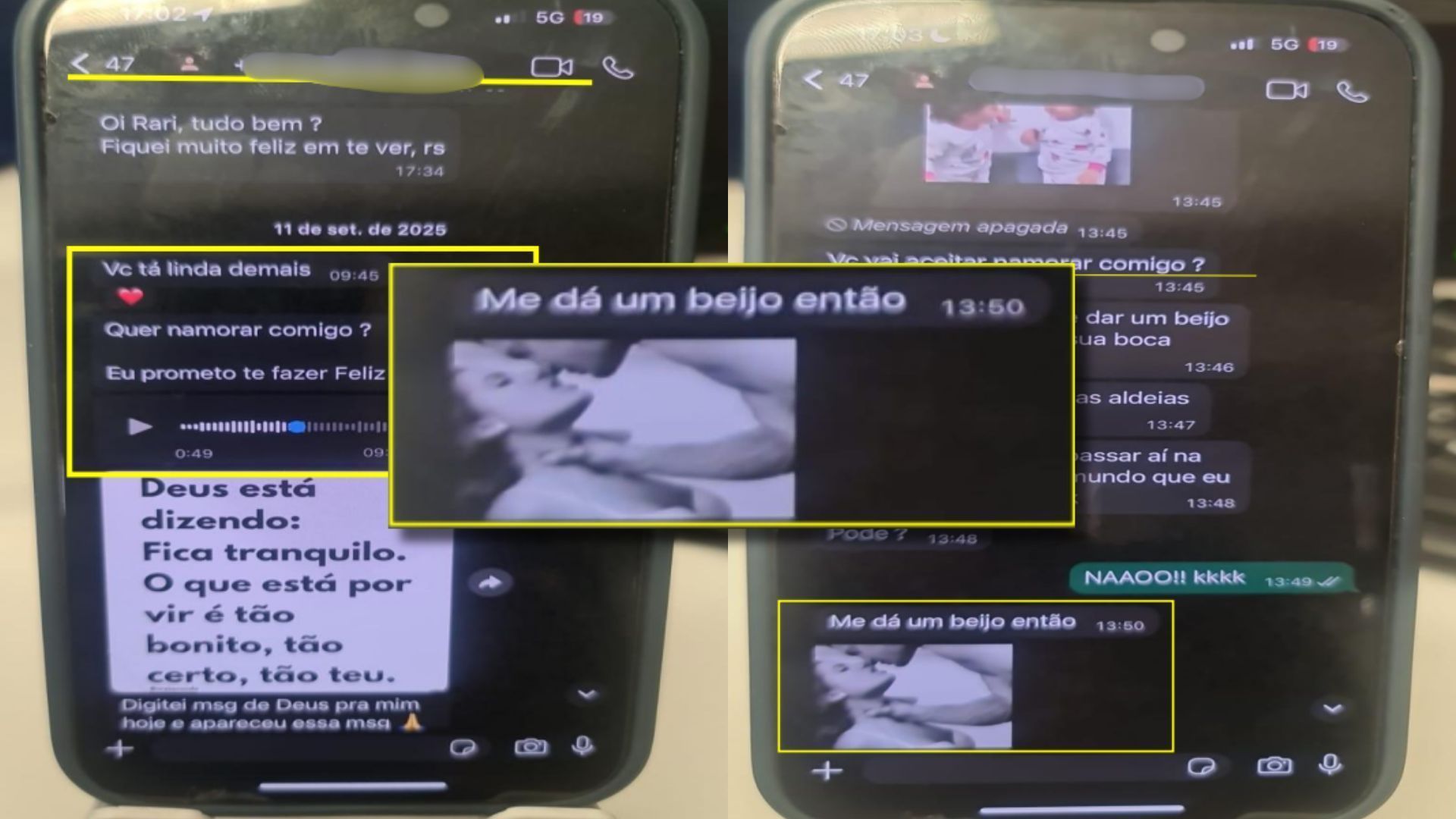 O oficial enviou mensagens de teor sexual afirmando: "Não vejo a hora de te dar um beijo bem gostoso nessa sua boca deliciosa" e, diante da negação da soldado, insistiu escrevendo: "Me dá um beijo então" • Reprodução • CNN Brasil