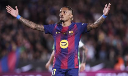 Raphinha durante partida do Barcelona