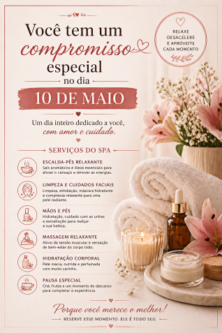 Voucher de spa em casa gerado pelo ChatGPT Images com data, serviços e mensagem personalizada • ChatGPT/Divulgação