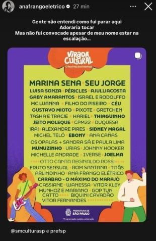 Cantora diz não saber como seu nome foi parar na programação • Reprodução/redes sociais