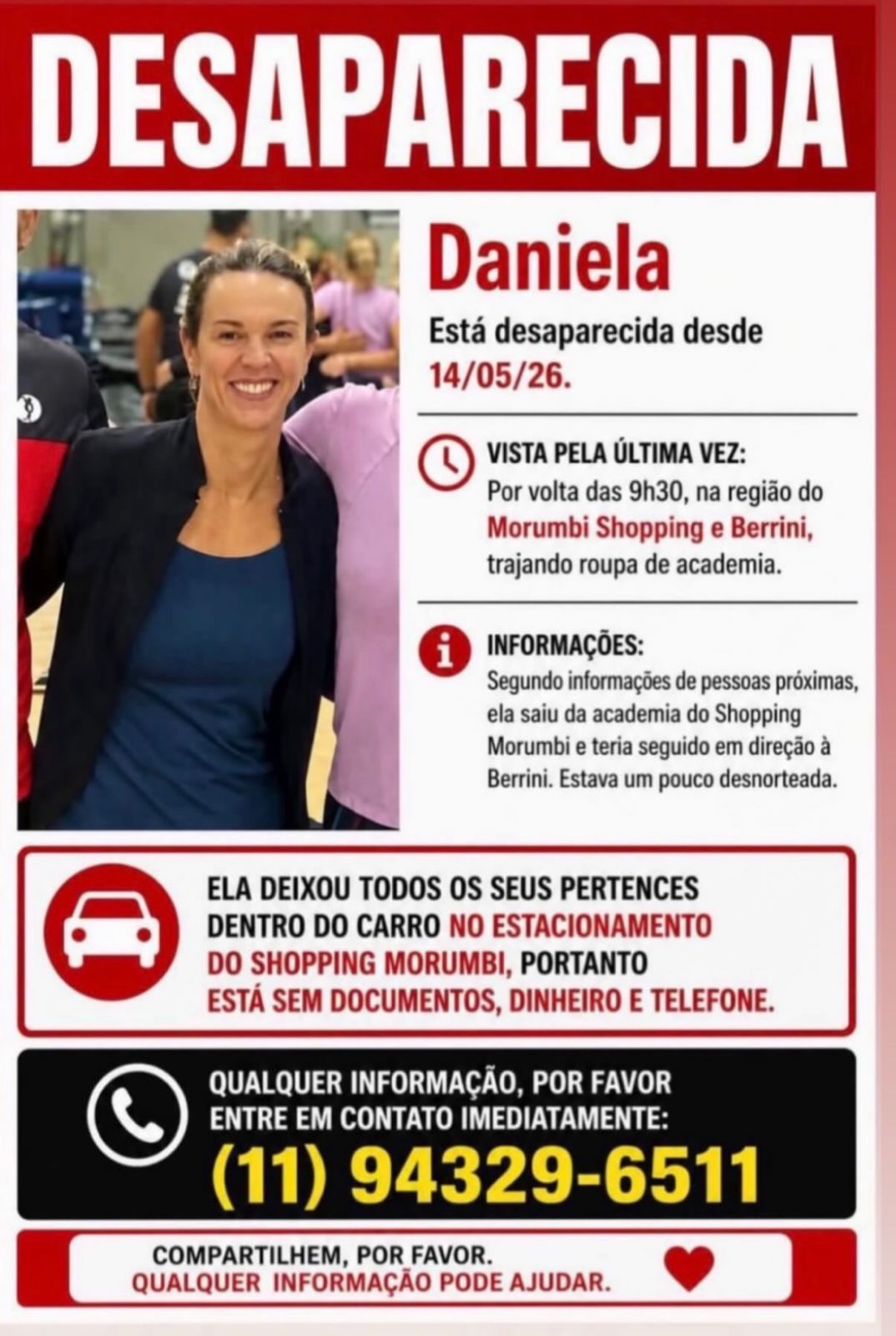 Polícia Civil de São Paulo investiga o desaparecimento de Daniela Lara Cardoso Novellino, de 54 anos • Reprodução/Redes sociais