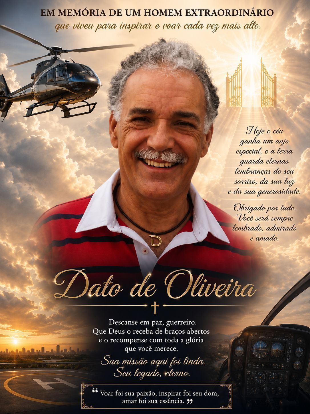 Nota de pesar do piloto de helicóptero Dato de Oliveira • Reprodução