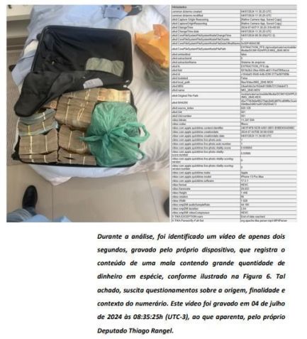 Relatório mostra vídeo de mala com dinheiro enviado por Thiago Rangel (Avante-RJ) • Reprodução/PF