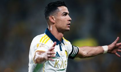Cristiano Ronaldo celebrando um dos gols marcados no jogo entre Al-Nassr e Damac, válida pela 34ª rodada do Campeonato Saudita