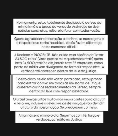 Daniele negou a possibilidade de Deolane possuir mais de 30 empresas • Reprodução / @dradanielebezerra
