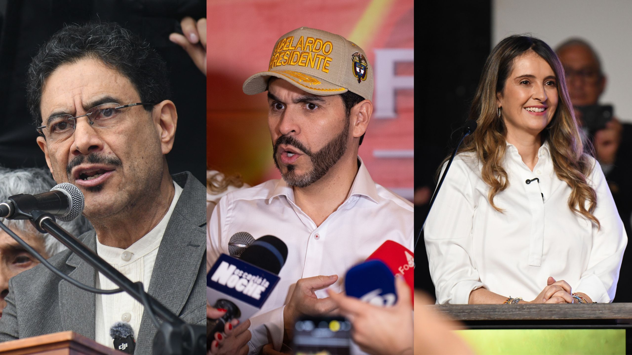 Da esquerda para a direita: Iván Cepeda, Abelardo de la Espriella e Paloma Valencia, candidatos a eleição presidencial da Colômbia • Getty Images
