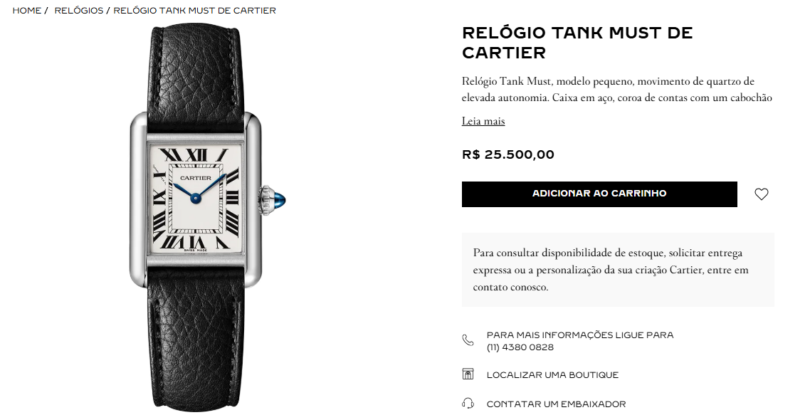 Relógio Cartier Tank do modelo Tank Must • Reprodução