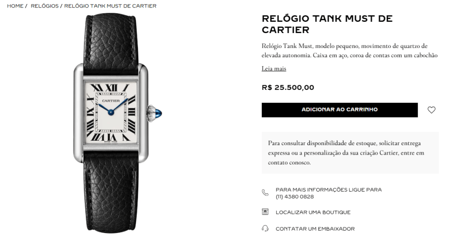 Relógio Cartier Tank do modelo Tank Must • Reprodução