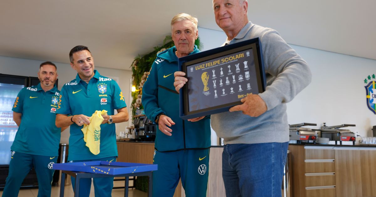 Imagem editorial da matéria "Felipão destaca união e entrega da seleção brasileira em homenagem na Granja Comary" na editoria Esportes